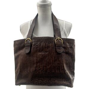 Bellini Brown Leather Crocodile Print Tote Bag